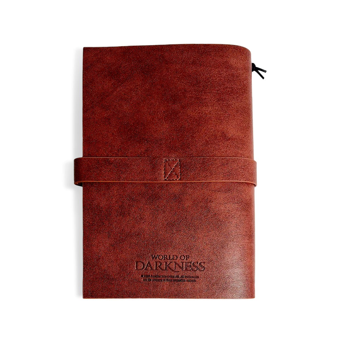 brown leather-bound journal with a strap closure and decorative skull engravement - Book Of Nod Journal World of Darkness Vampire: the Masquerade