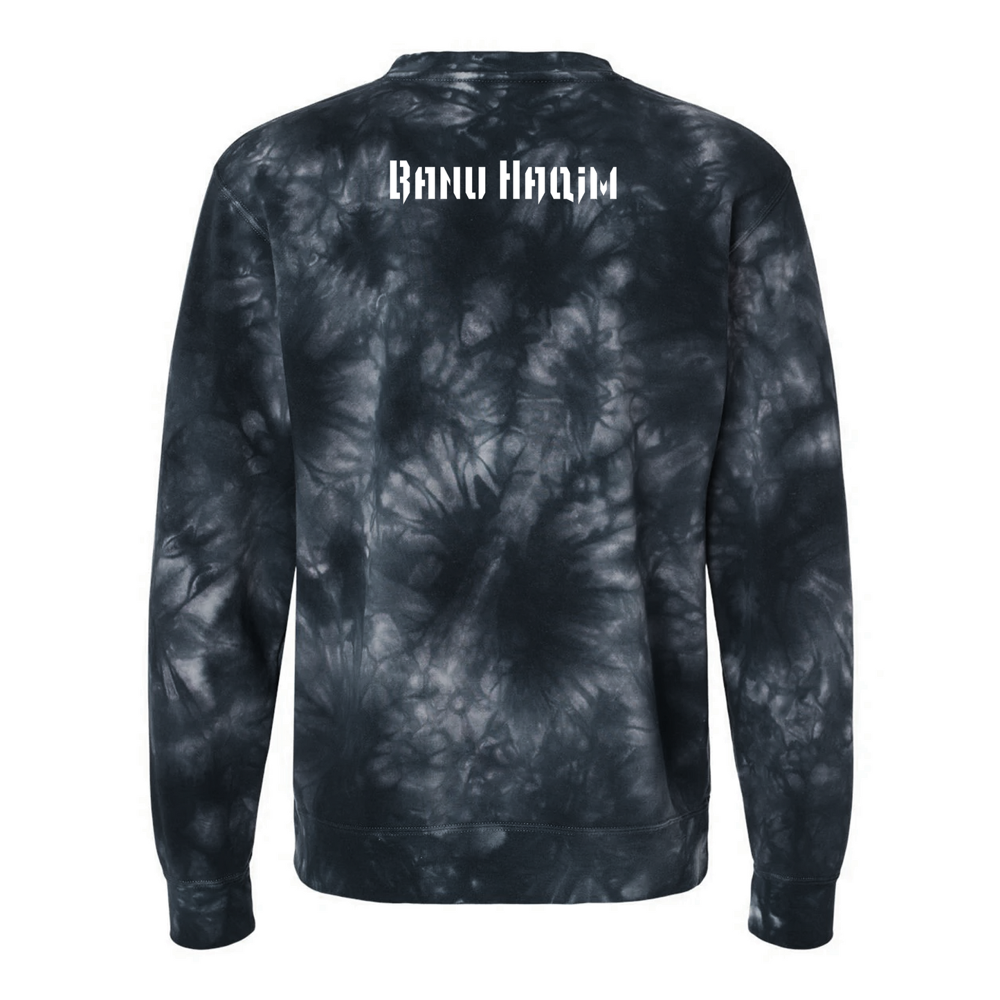Vampire: The Masquerade World of Darkness tie-dye sweatshirt featuring an embroidered clan sigil on the chest and clan name on the back