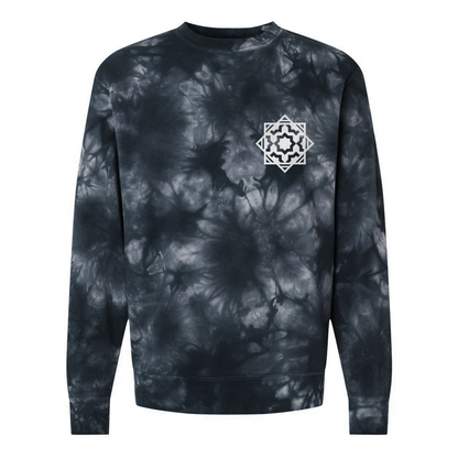 Vampire: The Masquerade World of Darkness tie-dye sweatshirt featuring an embroidered clan sigil on the chest and clan name on the back