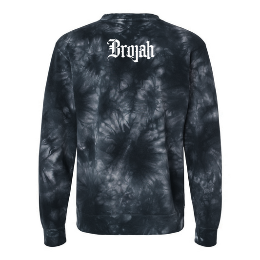 Vampire: The Masquerade World of Darkness tie-dye sweatshirt featuring an embroidered clan sigil on the chest and clan name on the back