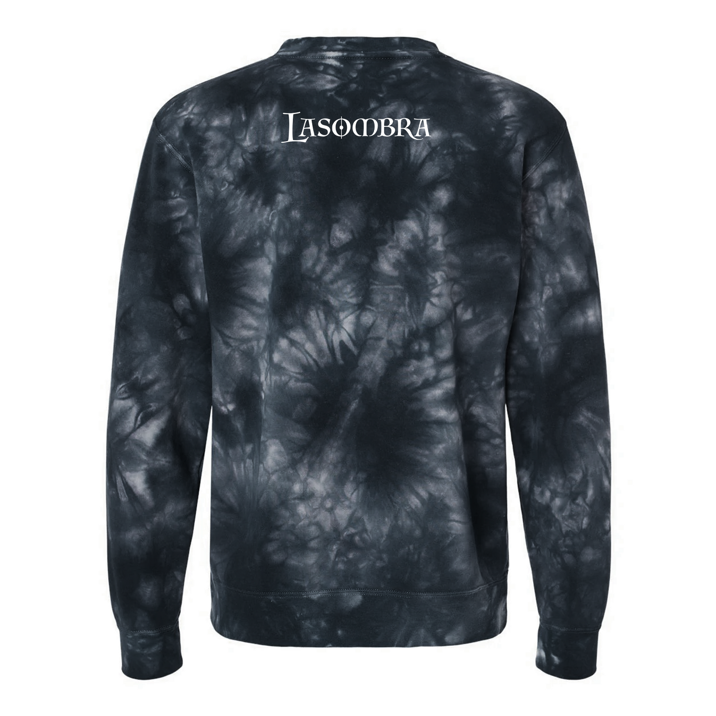 Vampire: The Masquerade World of Darkness tie-dye sweatshirt featuring an embroidered clan sigil on the chest and clan name on the back