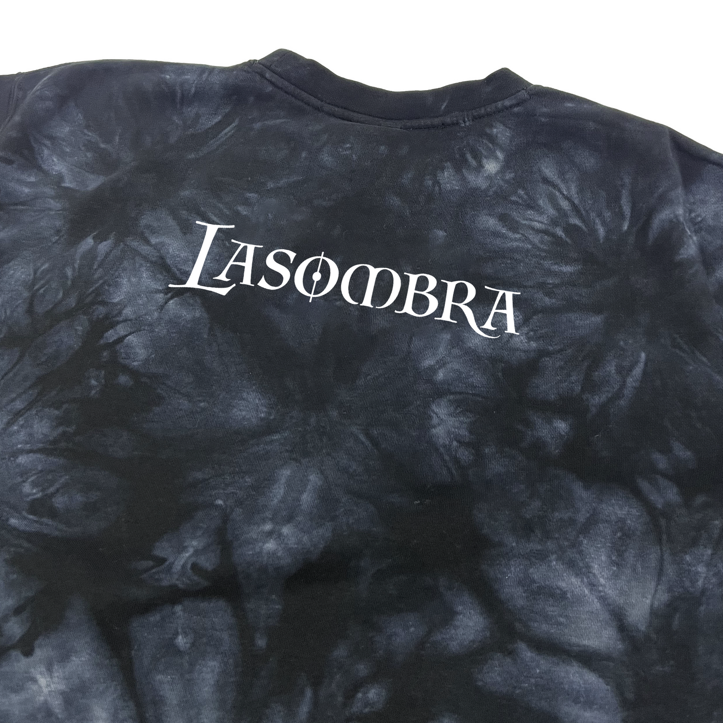 Vampire: The Masquerade World of Darkness tie-dye sweatshirt featuring an embroidered clan sigil on the chest and clan name on the back
